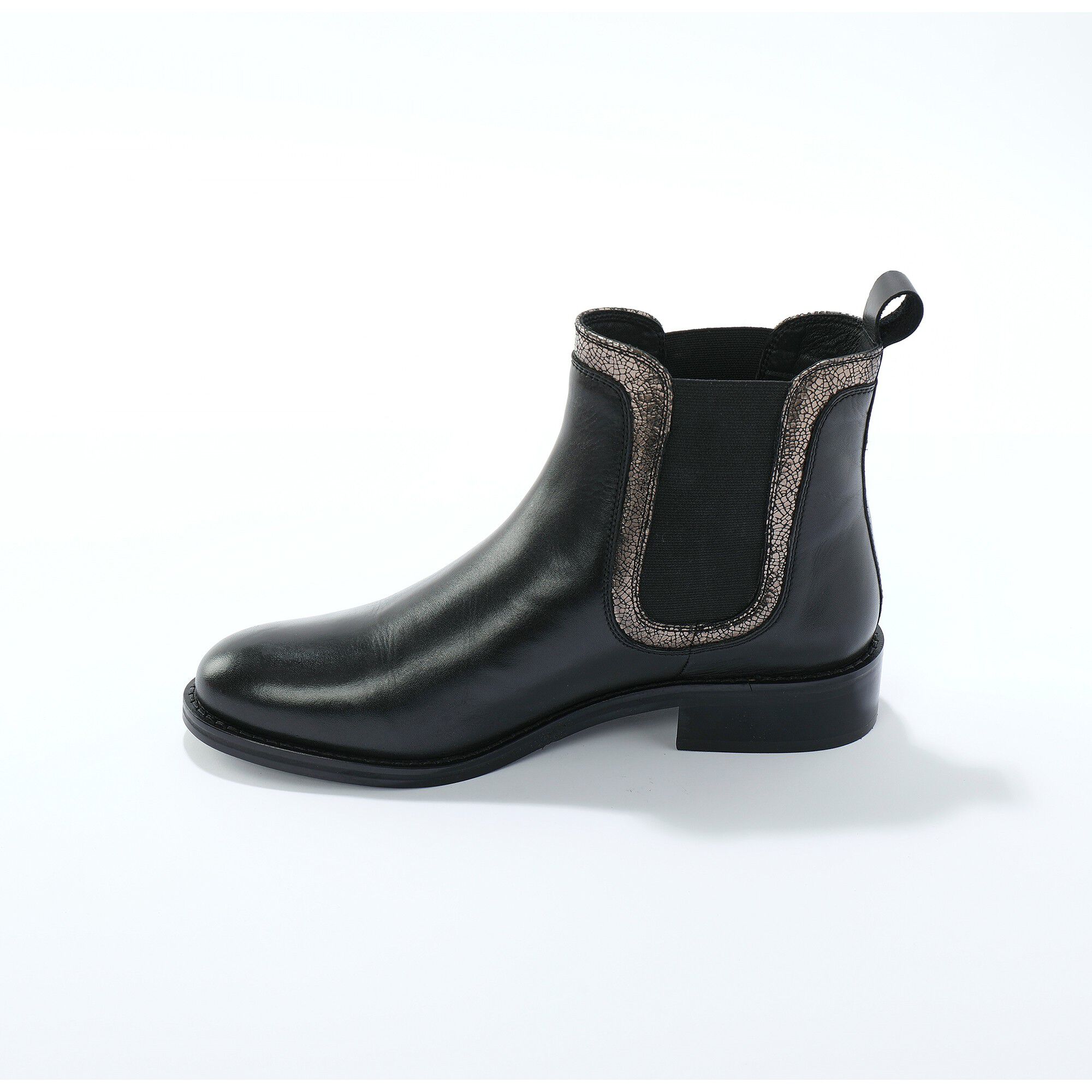 Boots chelsea en cuir, biais argenté