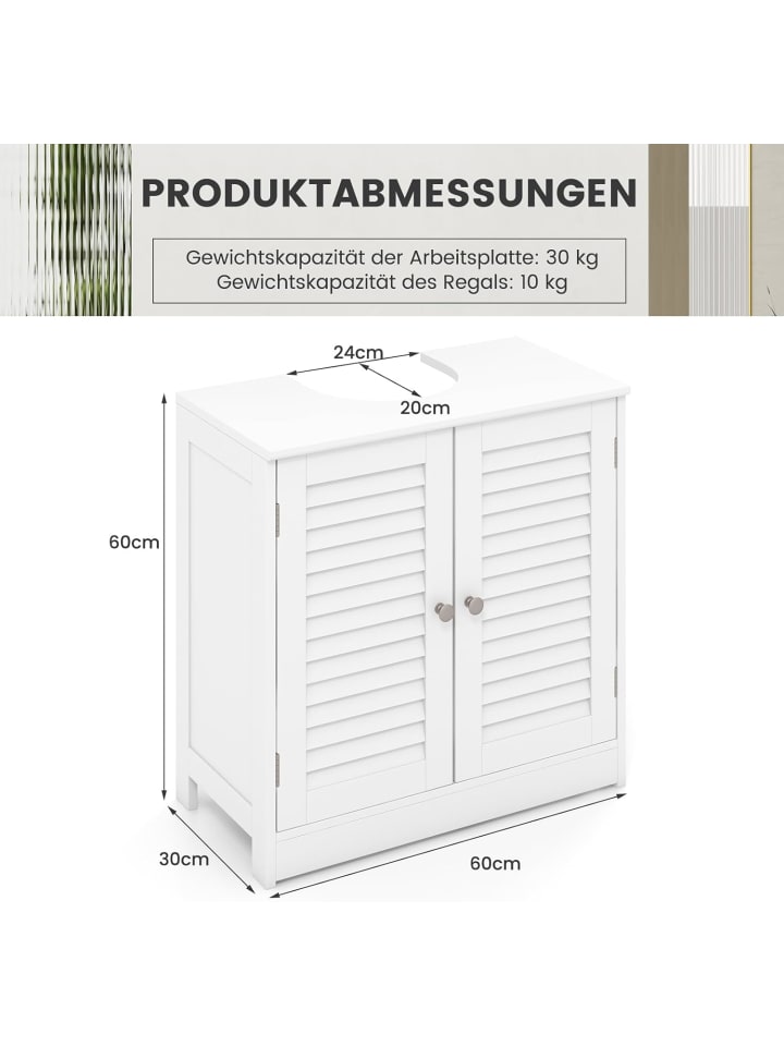 COSTWAY Waschbeckenunterschrank 60 x 30 x 60 cm in Weiß günstig kaufen onesize