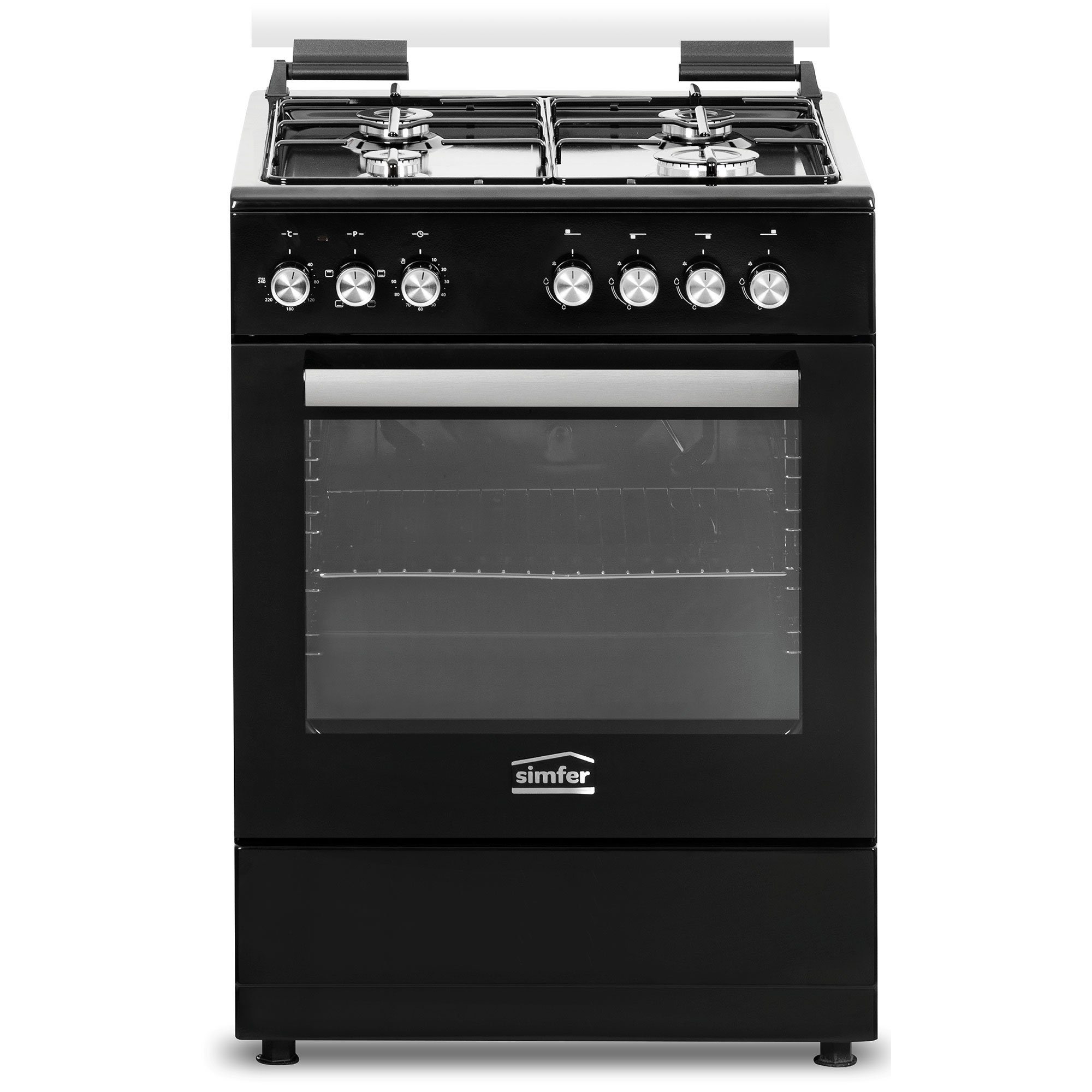 Simfer Gas-Standherd SMF FS 6031, 60 cm, Gaskochfeld mit Elektro-Backofen, 66 Liter Garraum, mit Teleskopauszug nachrüstbar, Grillfunktion, Seitengitter, Timer, Elektrische Taktfunkenzündung
