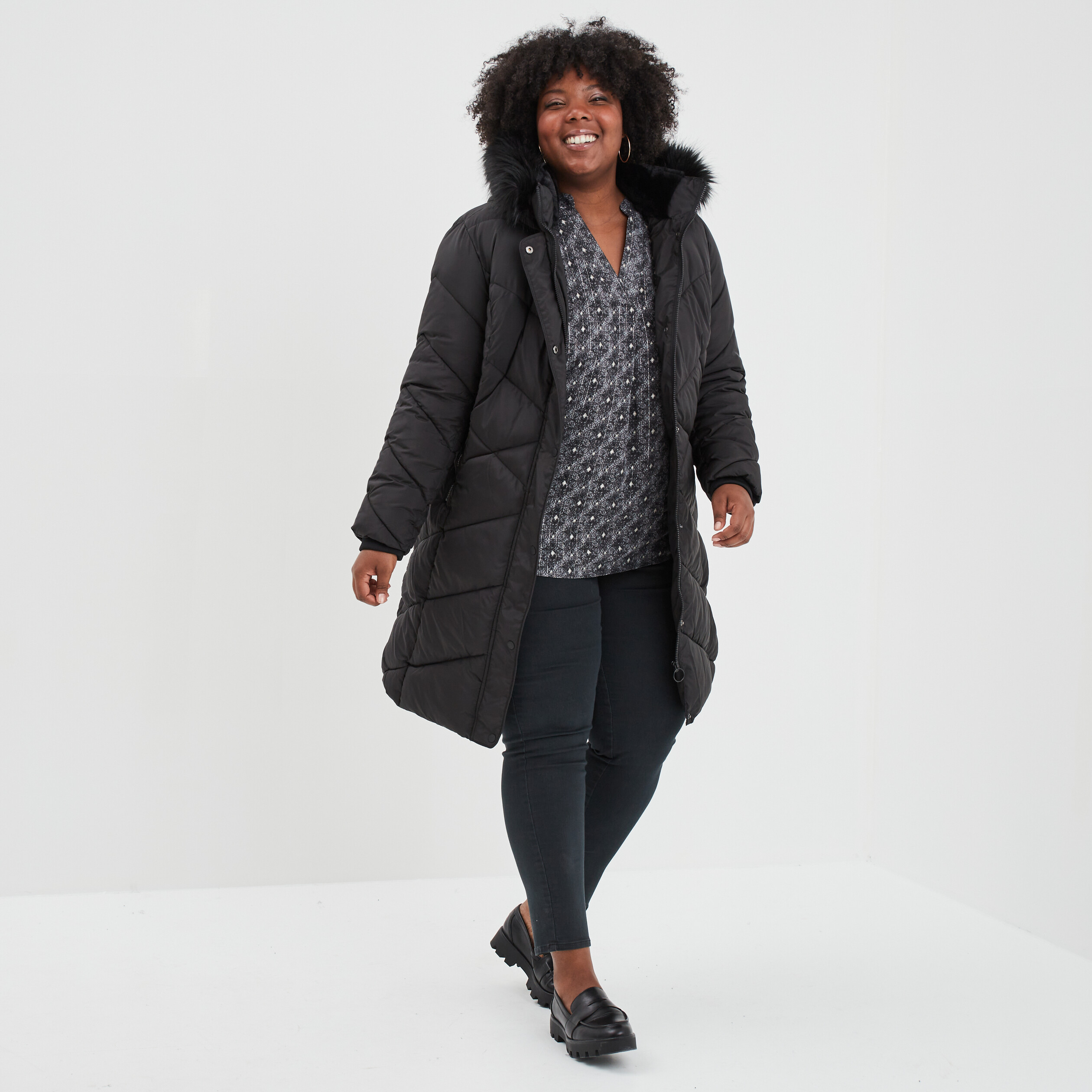 Blouse fils métallisés manches longues noir femme grande taille | La Halle