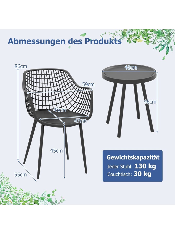 COSTWAY 3 tlg. Balkonmöbel Set in Schwarz günstig kaufen onesize