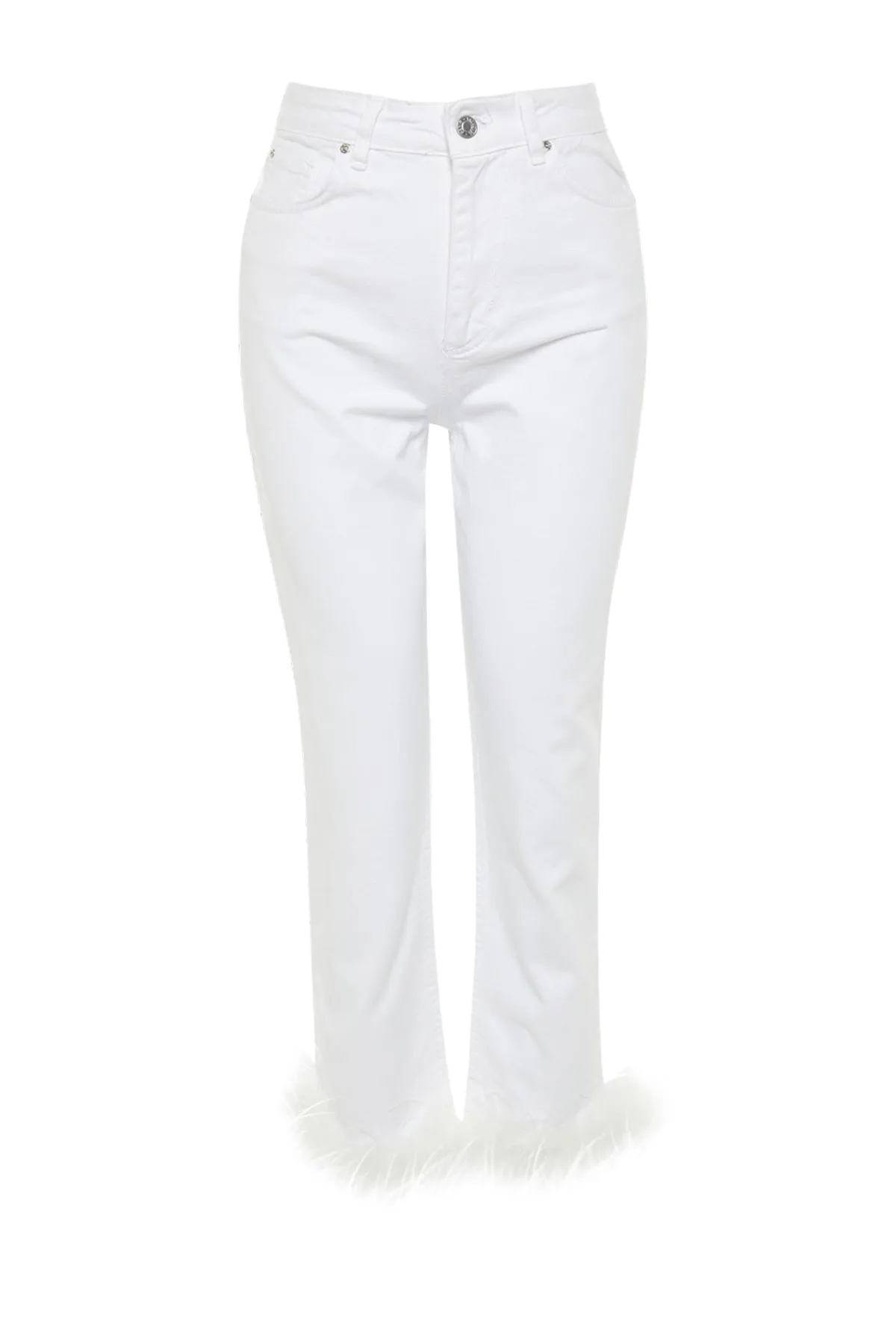 Trendyol Collection  Weiße Jeans mit hoher Taille und geradem Bein und Federdetail TWOSS23JE00208