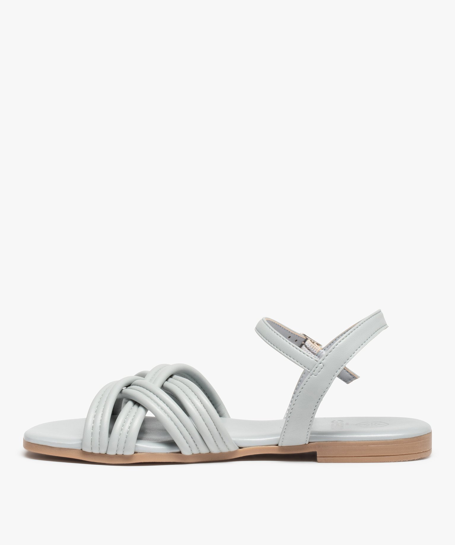 Sandales femme à talon plat et fines brides unies bleu | GEMO