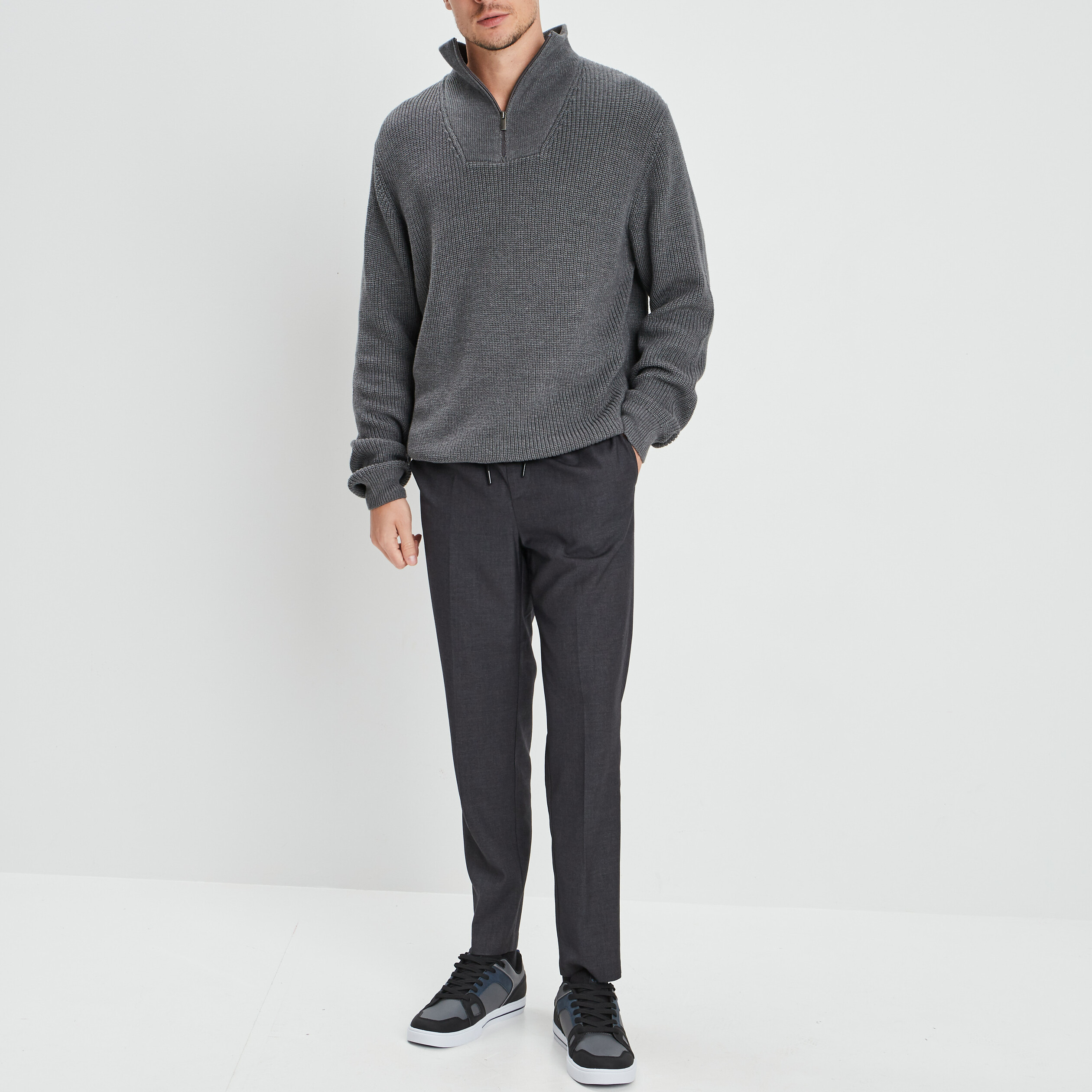 Pantalon droit à coulisse gris foncé homme | La Halle