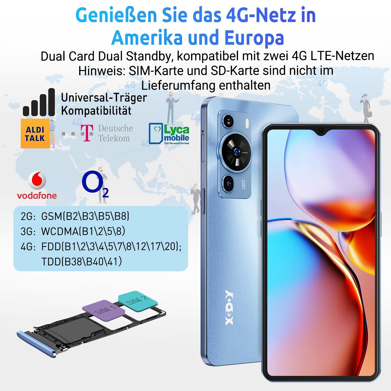 XGODY Mate 50, 3G RAM, 32G ROM Smartphone (16,66 cm/6.56 Zoll, 32 GB Speicherplatz, 18 MP Kamera, Gesichtserkennung, Dual-SIM, Erweiterung Speicher Max. 256GB)