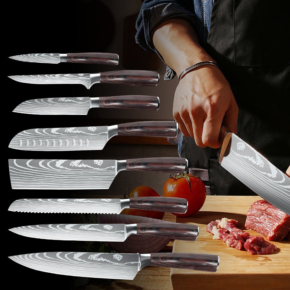 MDHAND Messer-Set Asiatisches Messerset Küchenmesser Set Premium (8-tlg), für Haus und Restaurant Kochen