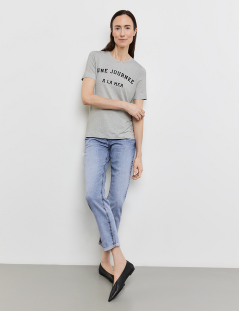 Geringeltes T-Shirt mit Wording Print