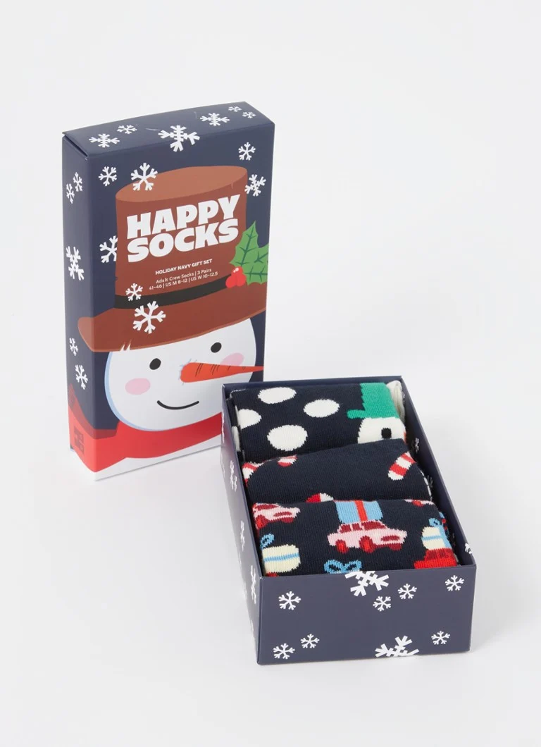 Șosete de Crăciun cu imprimeu Happy Socks, vândute în pachete de 3 într-o cutie cadou.
