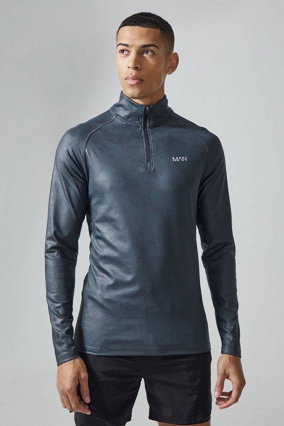 Man Active Slim-Fit Oberteil mit Print und Reißverschluss
