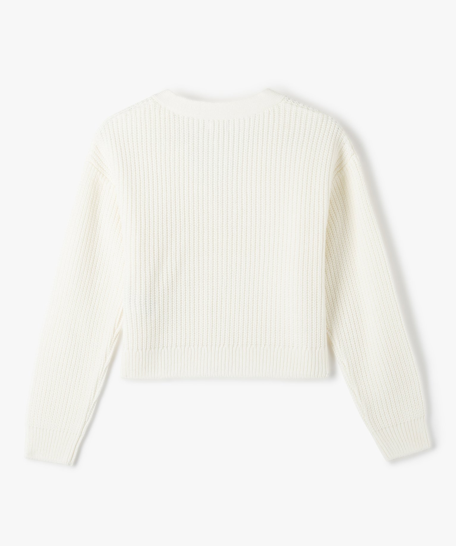Gilet court en grosse maille fille ecru | GEMO