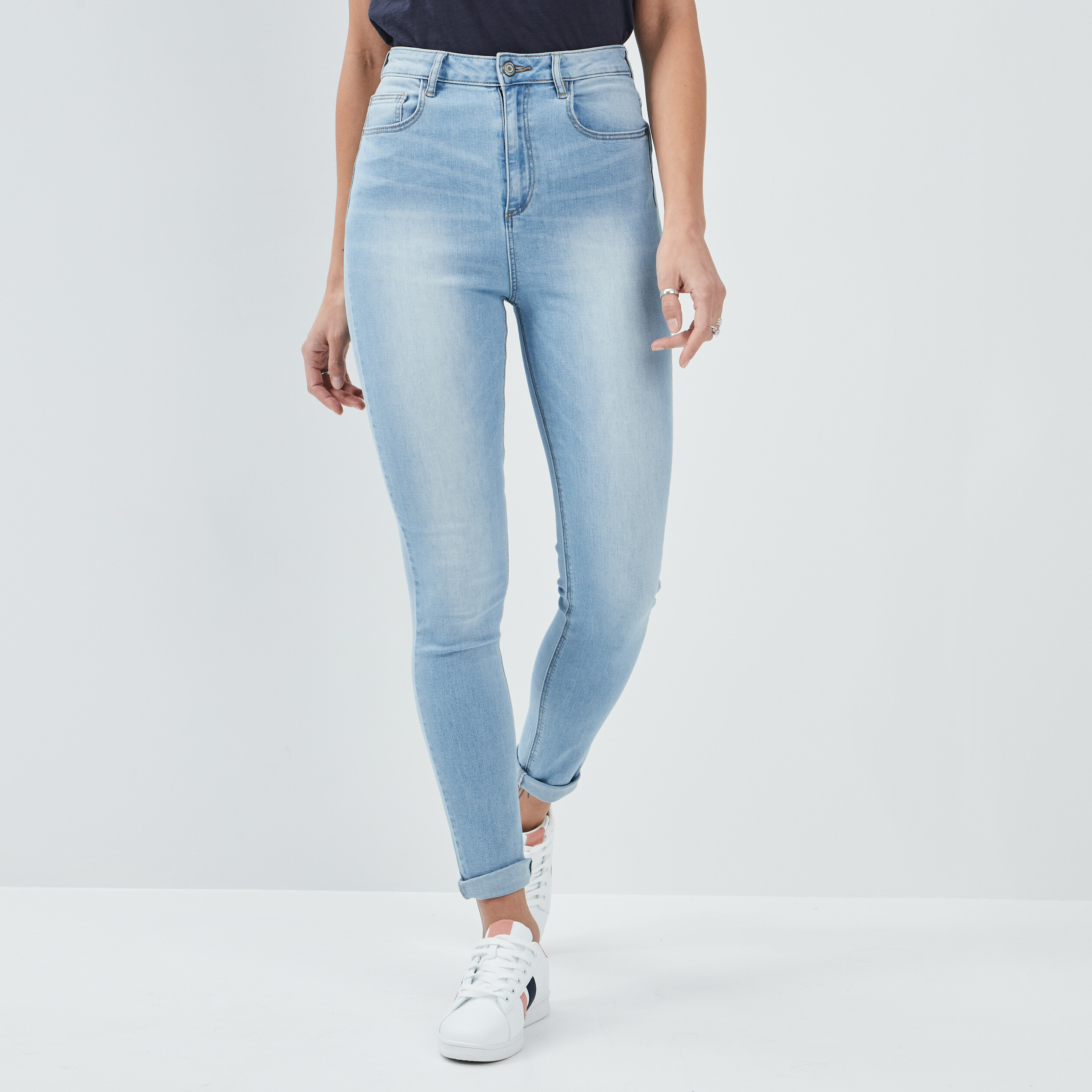 Jeans slim taille haute denim double stone femme | La Halle