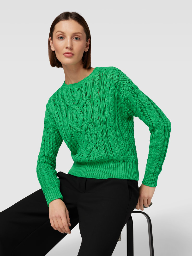 Strickpullover mit Zopfmuster in grün