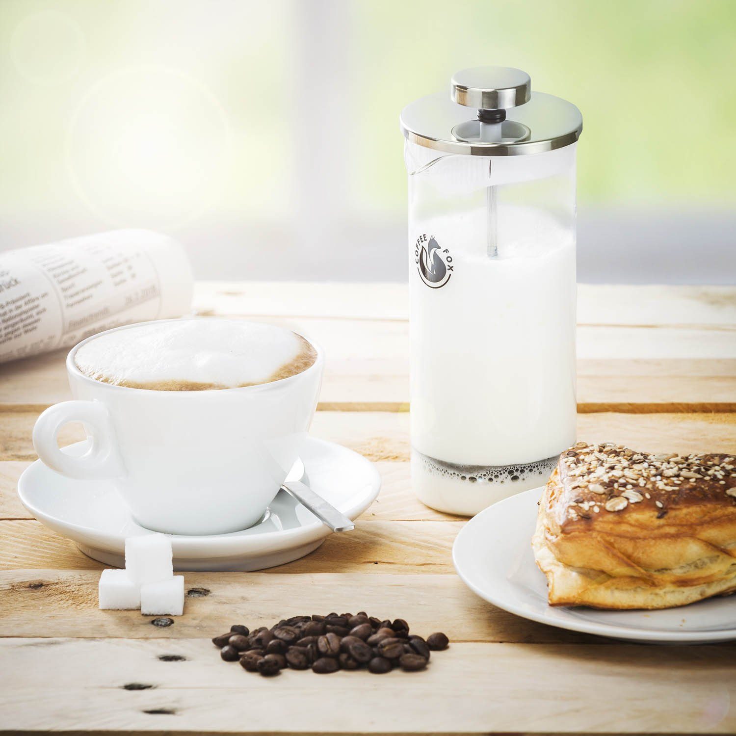 Coffee Fox Milchaufschäumer aus Glas, French Press Milchschaum 450 ml