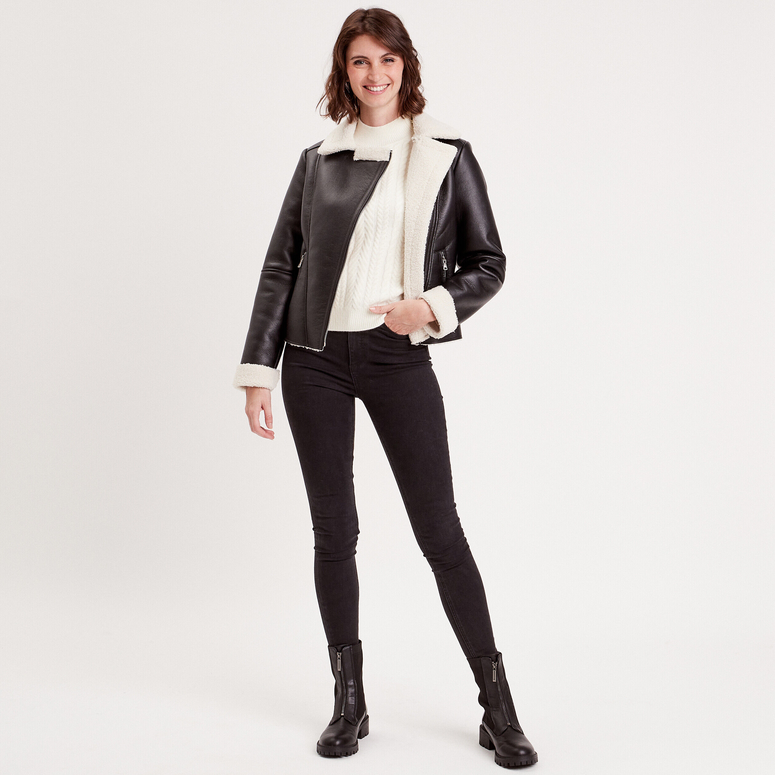 Pull col montant avec torsades ecru femme | Cache Cache