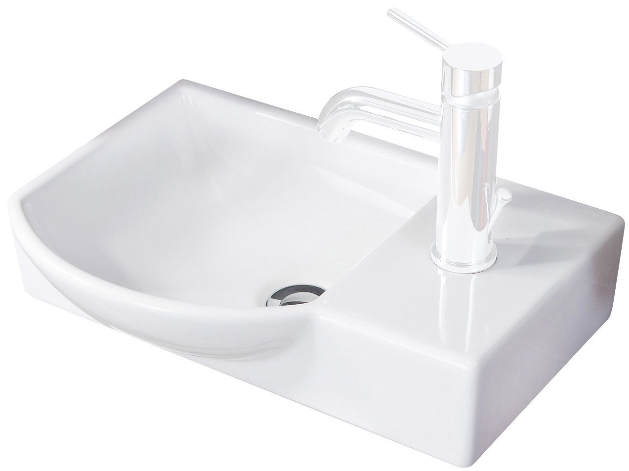 FACKELMANN Waschbecken SBC, Badmöbel Waschbecken aus Keramik, Becken links, Breite 45cm, für WC