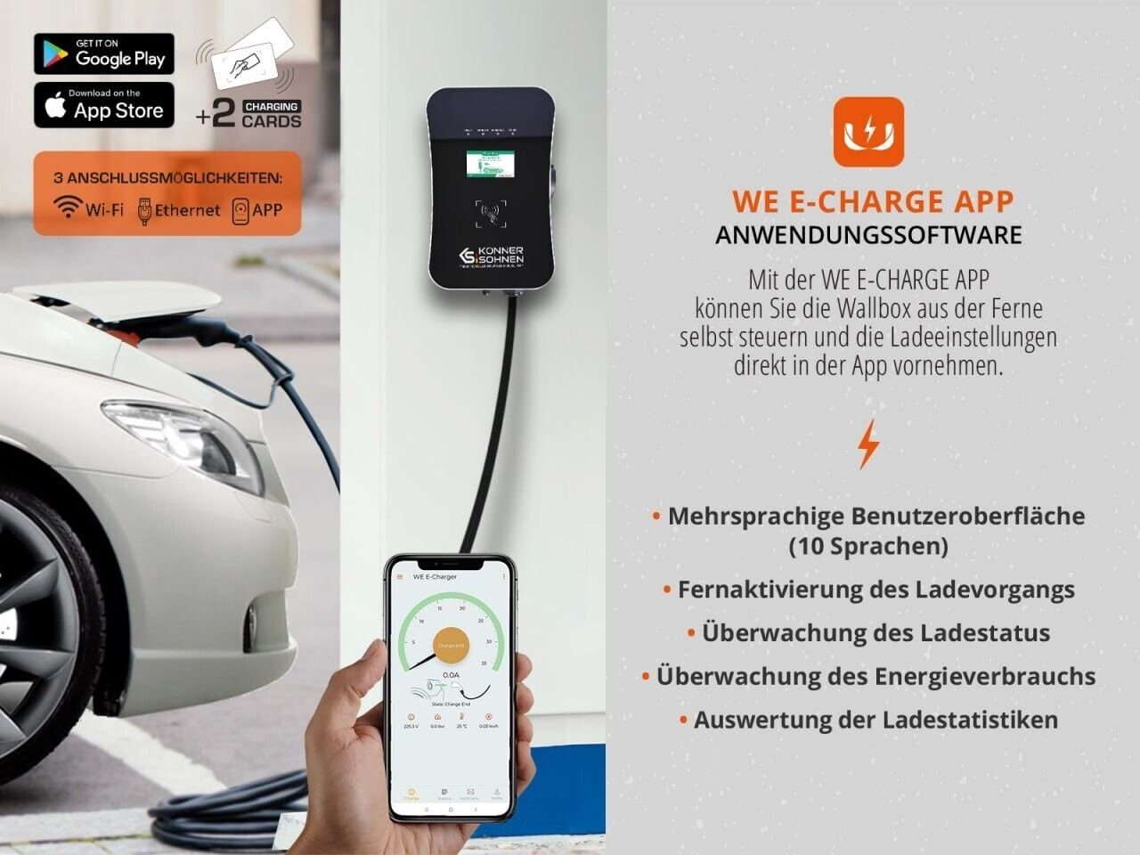 Könner & Söhnen Elektroauto-Ladestation KS X16/3, Ausgangsleistung 11 kW, Typ 2, 1-St., Nennstrom 16 A, Spannung 400 V