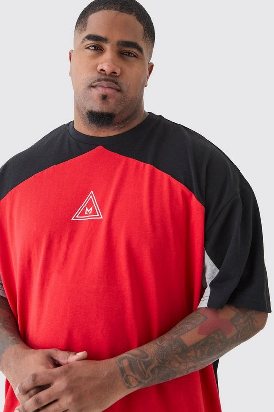 Plus Oversize Colorblock T-Shirt in Rot mit Logo