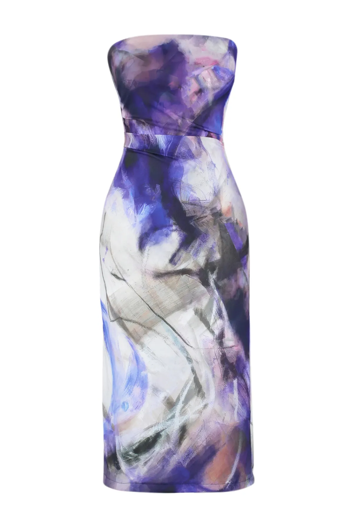 Trendyol Collection  Blaues, gerade geschnittenes Midikleid aus gewebtem Satin mit abstraktem Muster TWOSS24EL00933