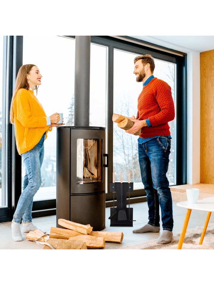 relaxdays 4 teiliges Kaminbesteck in Schwarz günstig kaufen onesize