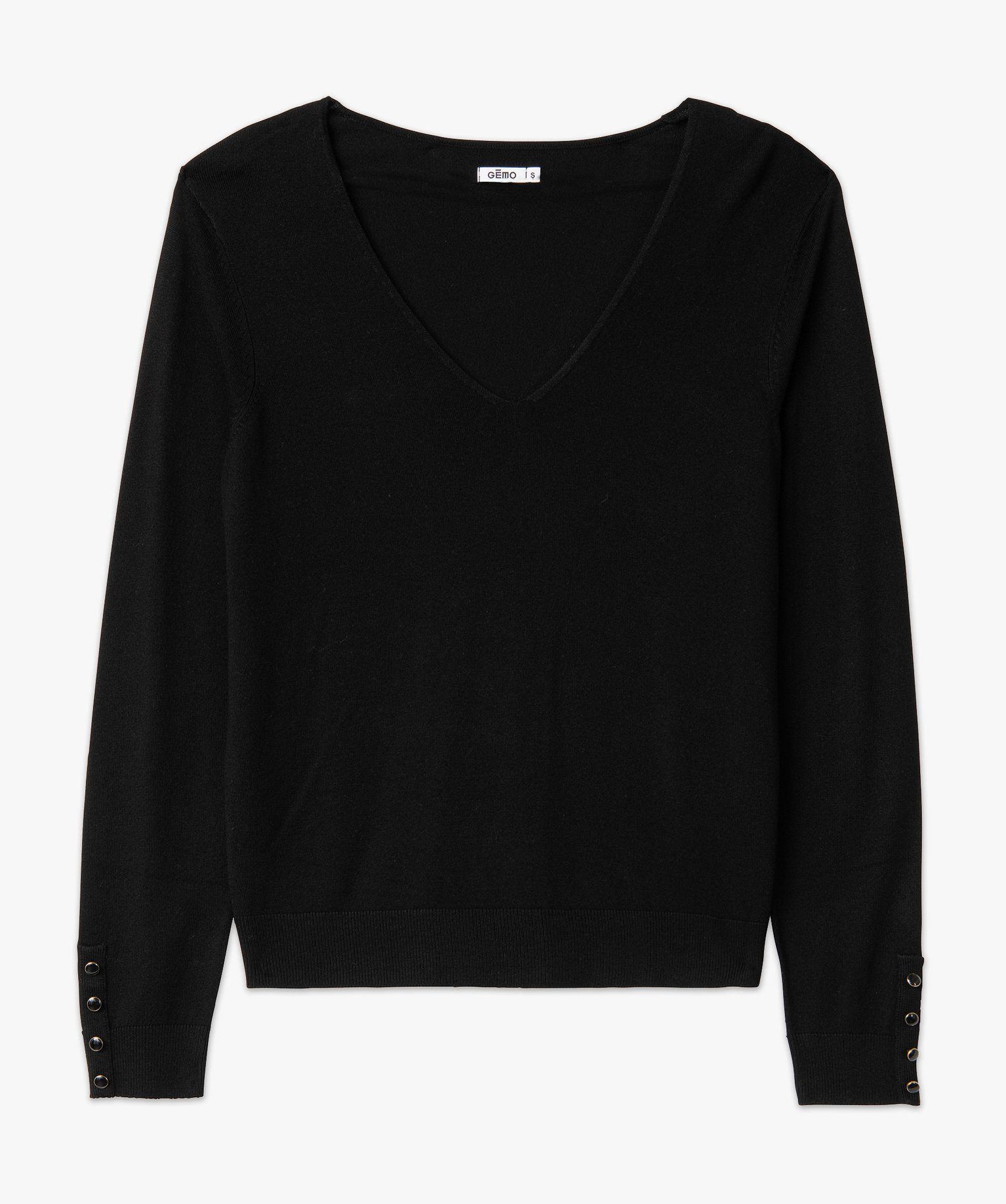 Pull en maille fine à col V et boutons fantaisie femme noir | GEMO