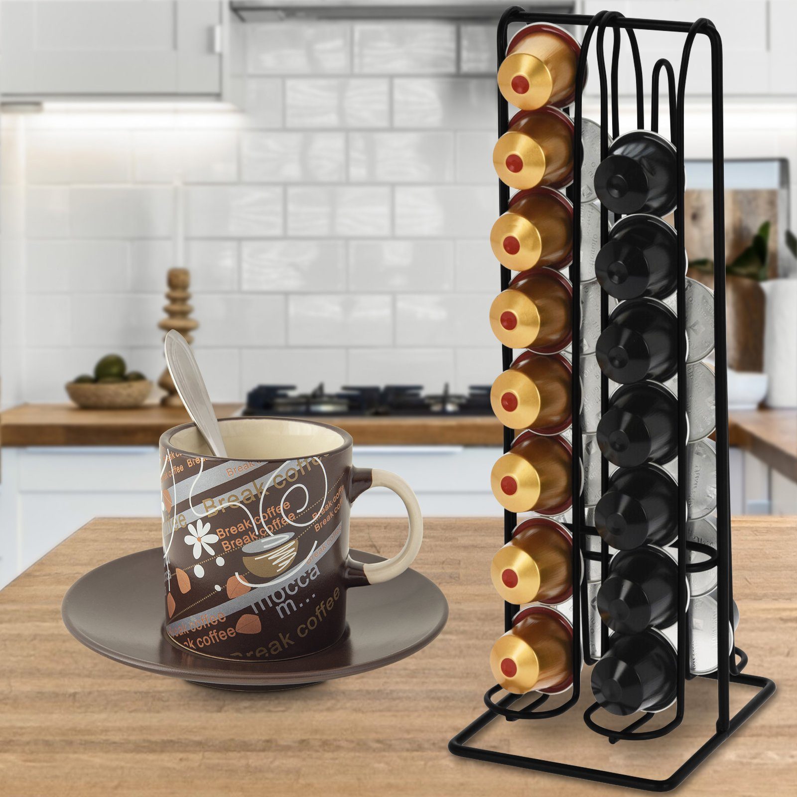 Koopman Kapselhalter Kapselspender Schwarz Metall Kapselständer Kaffeekapselhalter, Kaffee Aufbewahrung Kapsel Ständer Kaffeemaschinen Kaffeekapselspender
