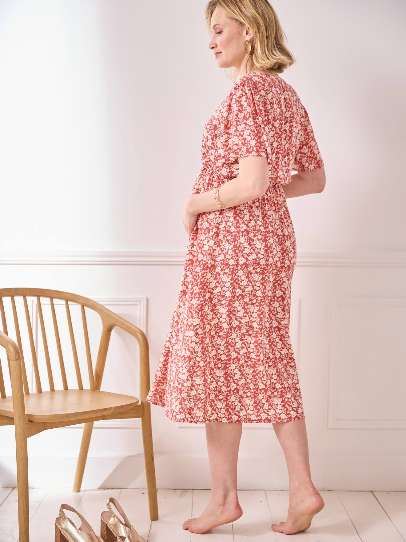Vertbaudet Maxikleid mit Knopfleiste, Schwangerschaft & Stillzeit - terrakotta farbe