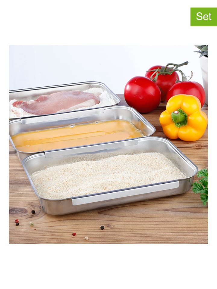 Chefware 3er-Set: Edelstahl-Panierschalen - (L)22 x (B)15 cm günstig kaufen onesize
