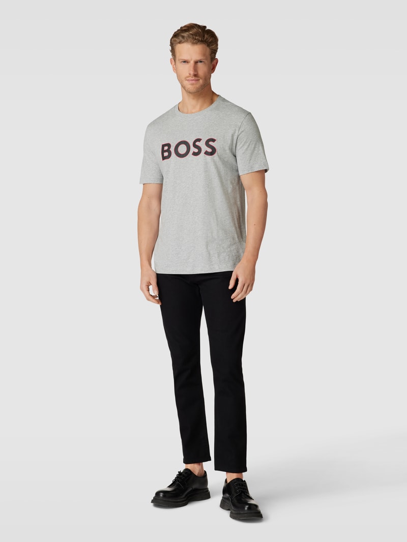 T-Shirt mit Label-Print Modell 'Tee' in hellgrau