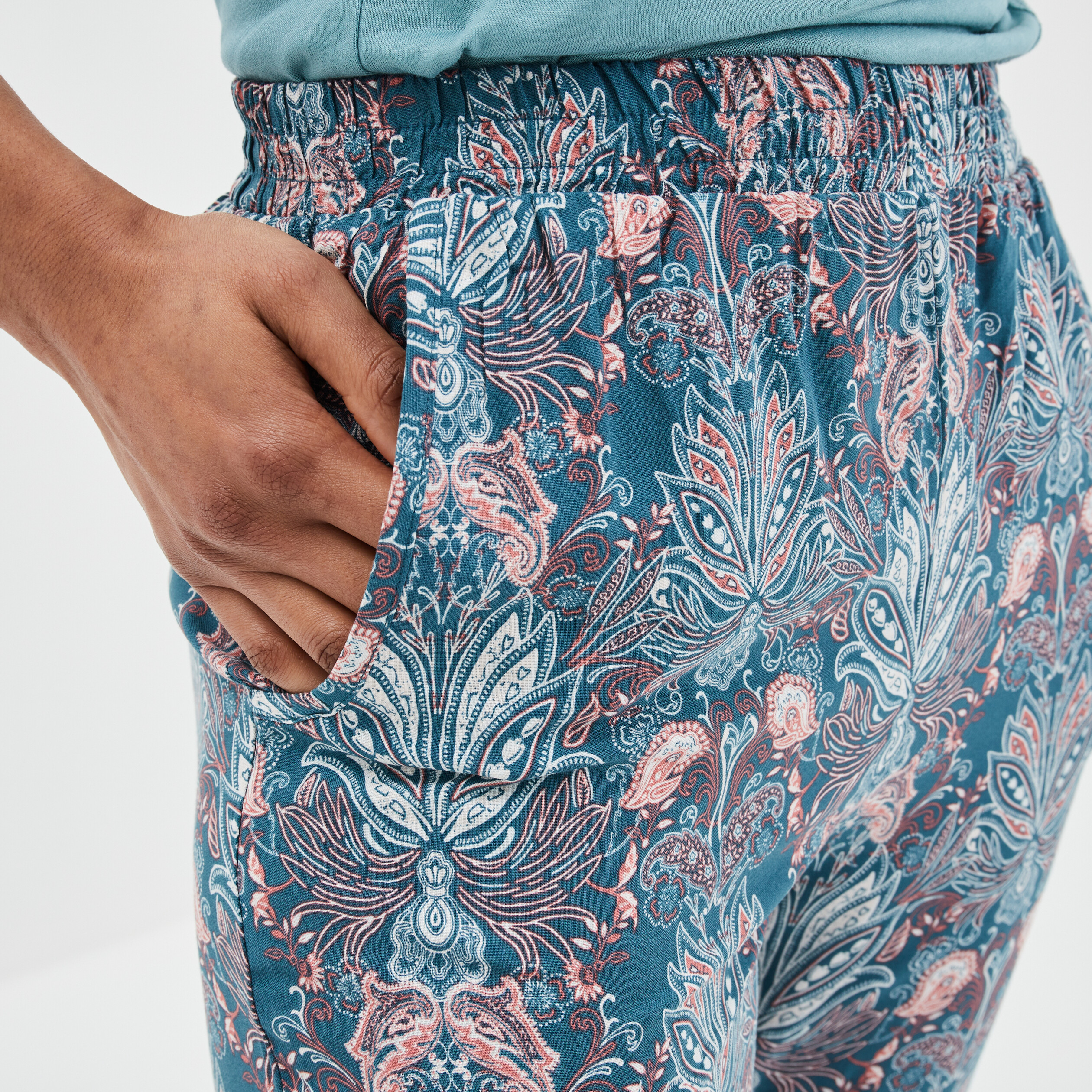 Pantalon de pyjama fluide taille haute bleu femme | La Halle