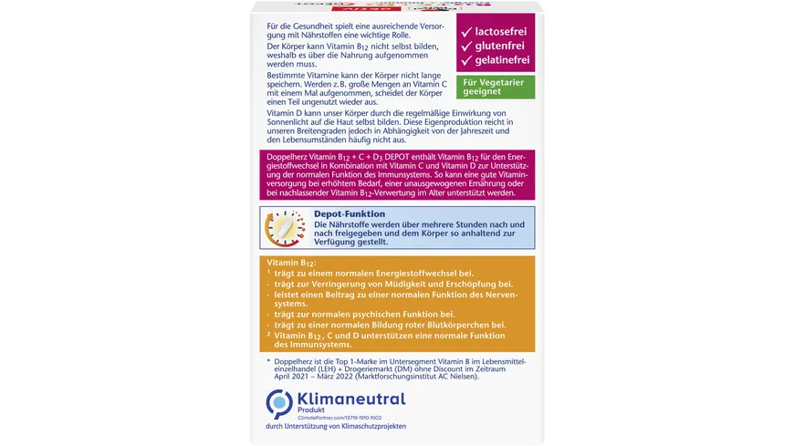 Doppelherz B12 + C + D3 Energie + Immun Depot 30 Tabletten