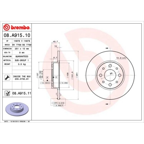 08.A915.11 BREMSSCHEIBE BREMBO HA  VP2 - ATU
