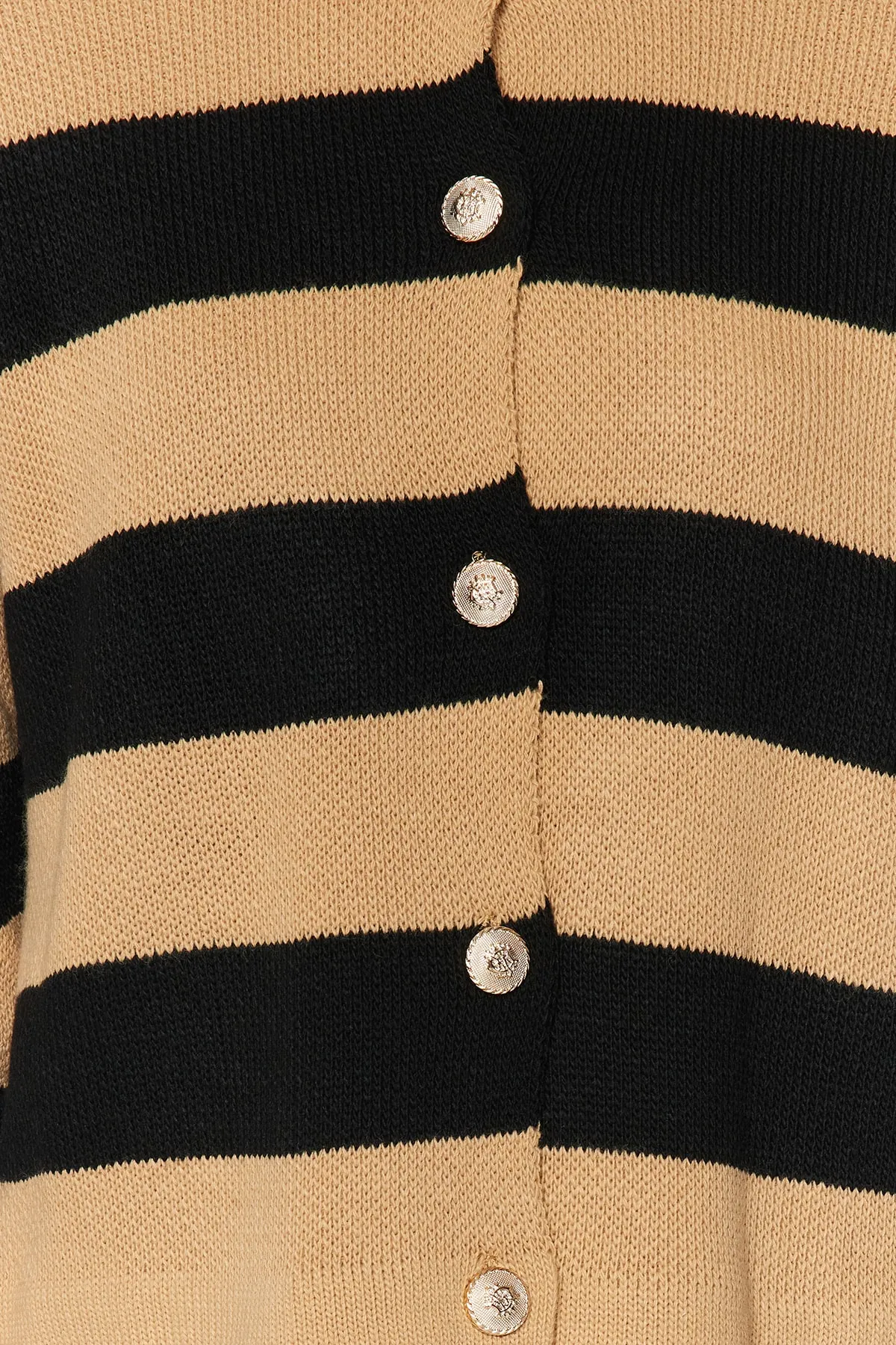 Trendyol Collection  Kamel gestreifter Basic-Strick-Cardigan TWOAW24HI00091