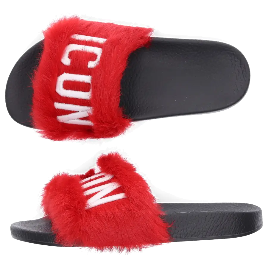 Dsquared2 - Hausschuhe LAPIN Fell Logo rot schwarz - rot