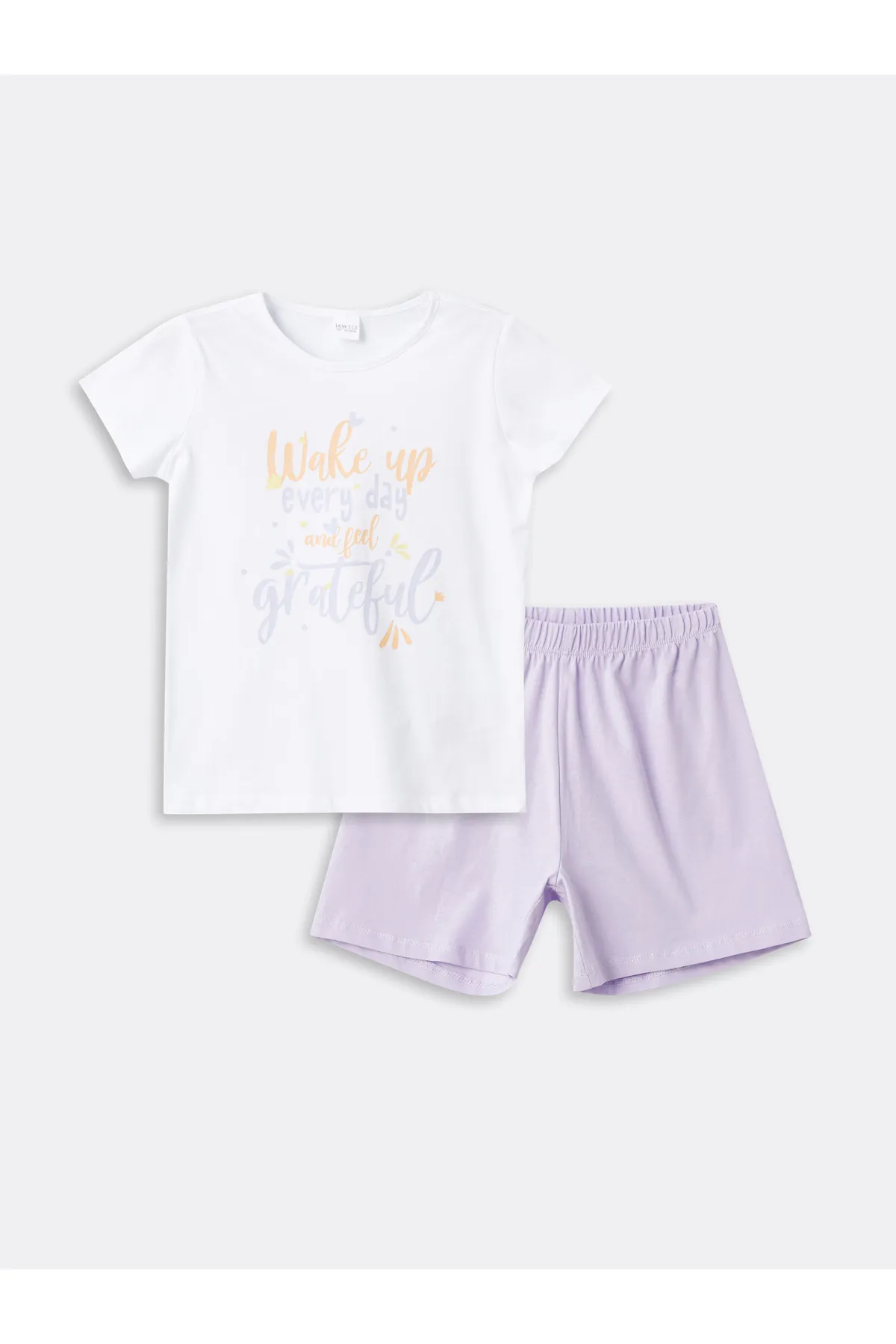 LC Waikiki  Bedrucktes kurzärmliges Mädchen-Pyjama-Set mit Rundhalsausschnitt und Shorts