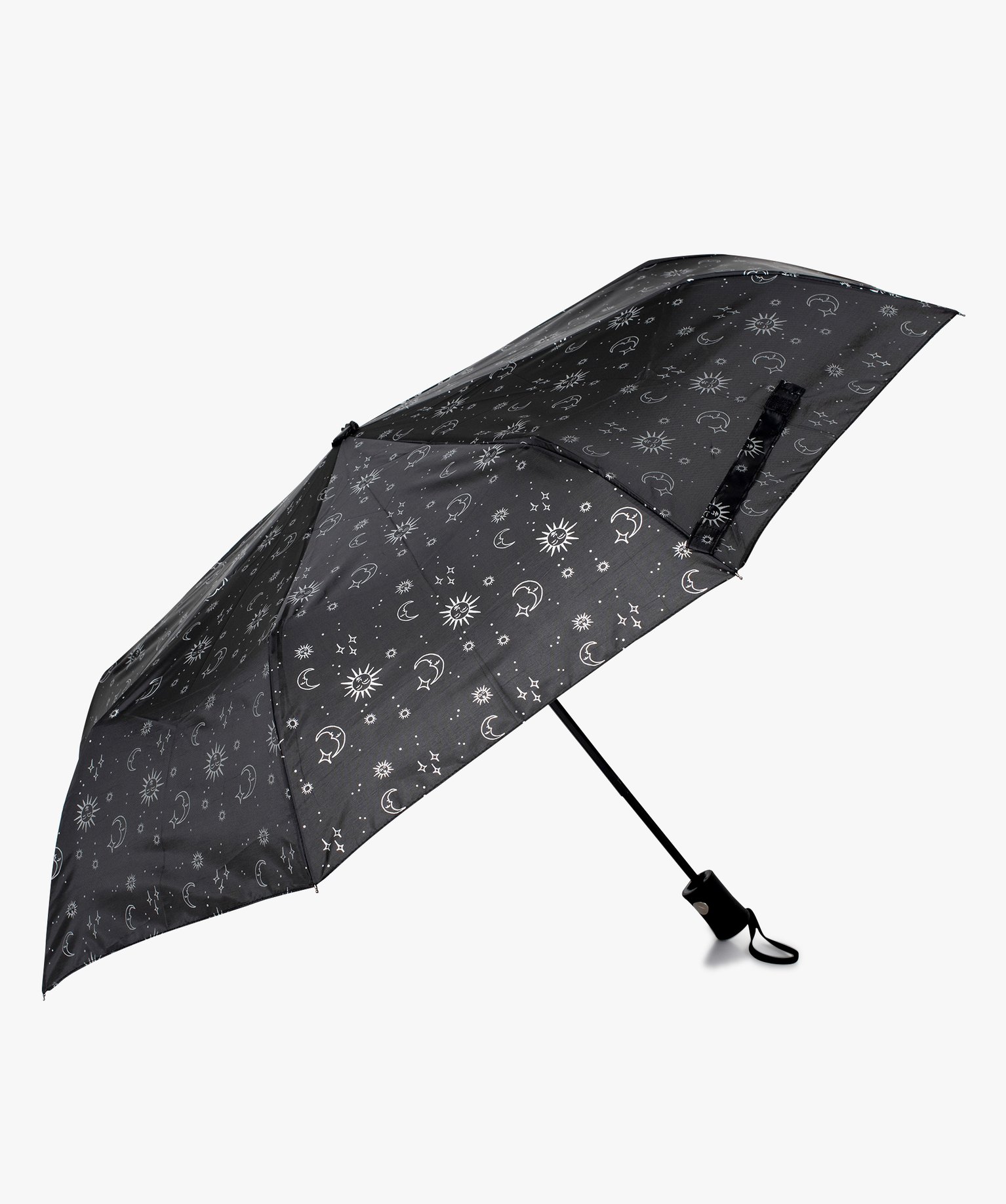 Parapluie pliable à motifs célestes argentés noir | GEMO