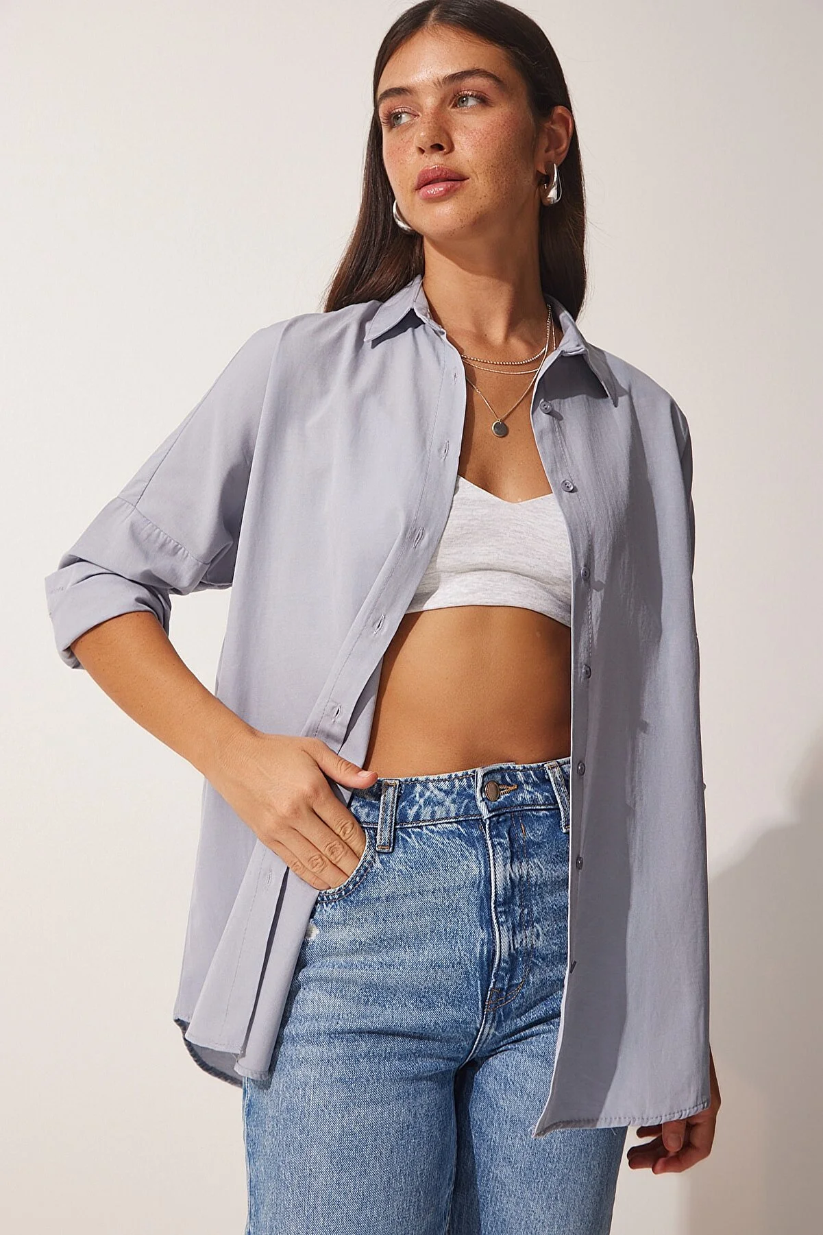 Happiness İstanbul  Hemd - Grau - Oversized
