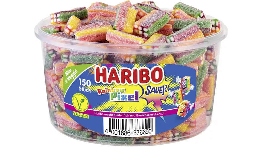 Haribo Fruchtgummi-Konfekt Rainbow Pixel Runddose Veggie 1256 g
