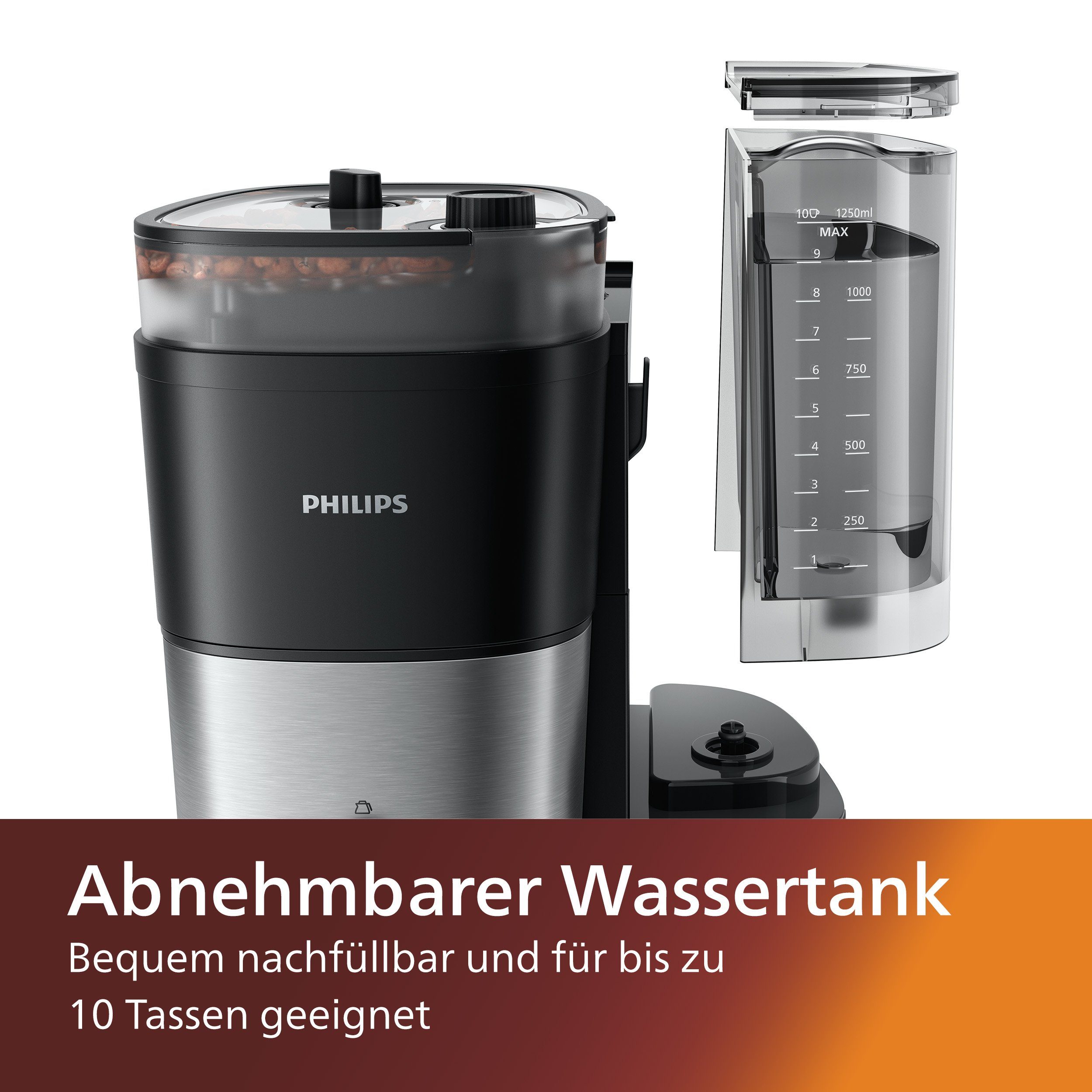 Philips Kaffeemaschine mit Mahlwerk HD7888/01 All-in-1 Brew, Papierfilter 1x4, mit Smart Dosierung und Kaffeebohnenbehälter