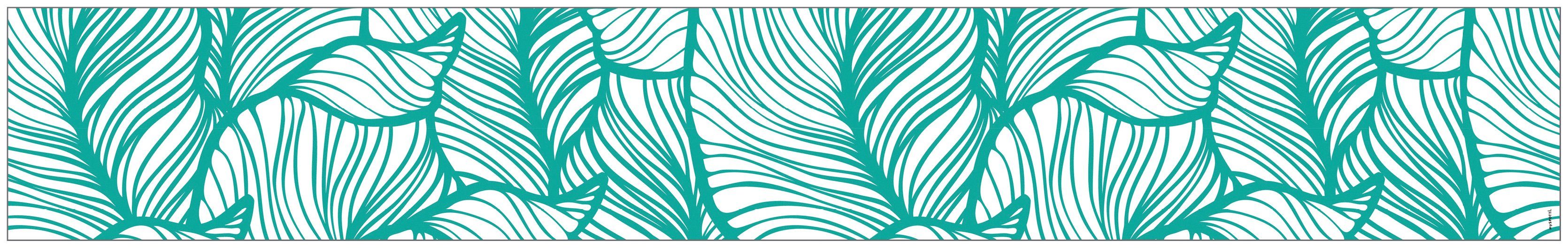 Fensterfolie Look Leaves turquoise, MySpotti, halbtransparent, glatt, 200 x 30 cm, statisch haftend