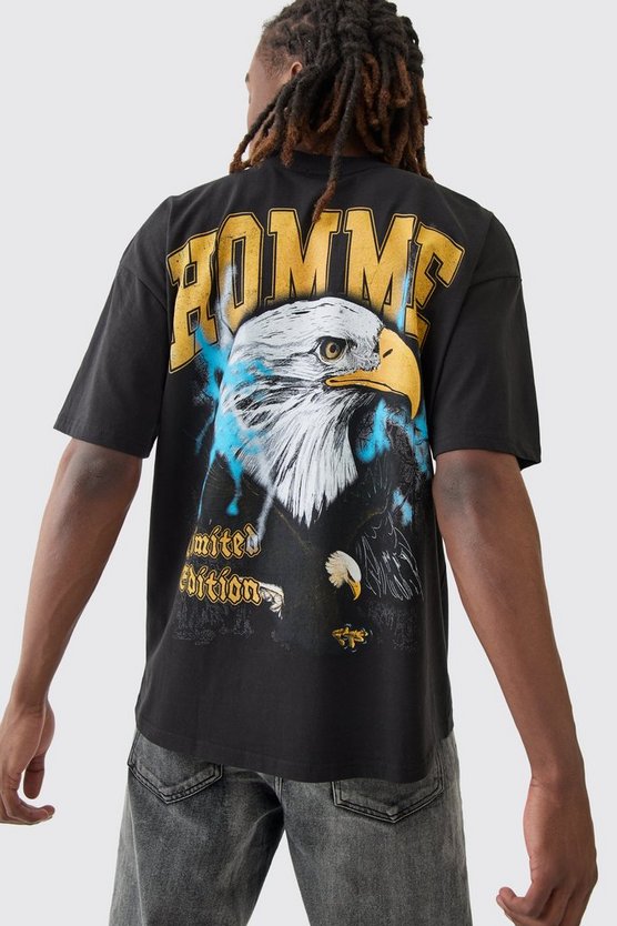 Oversize T-Shirt mit Homme Adler-Print