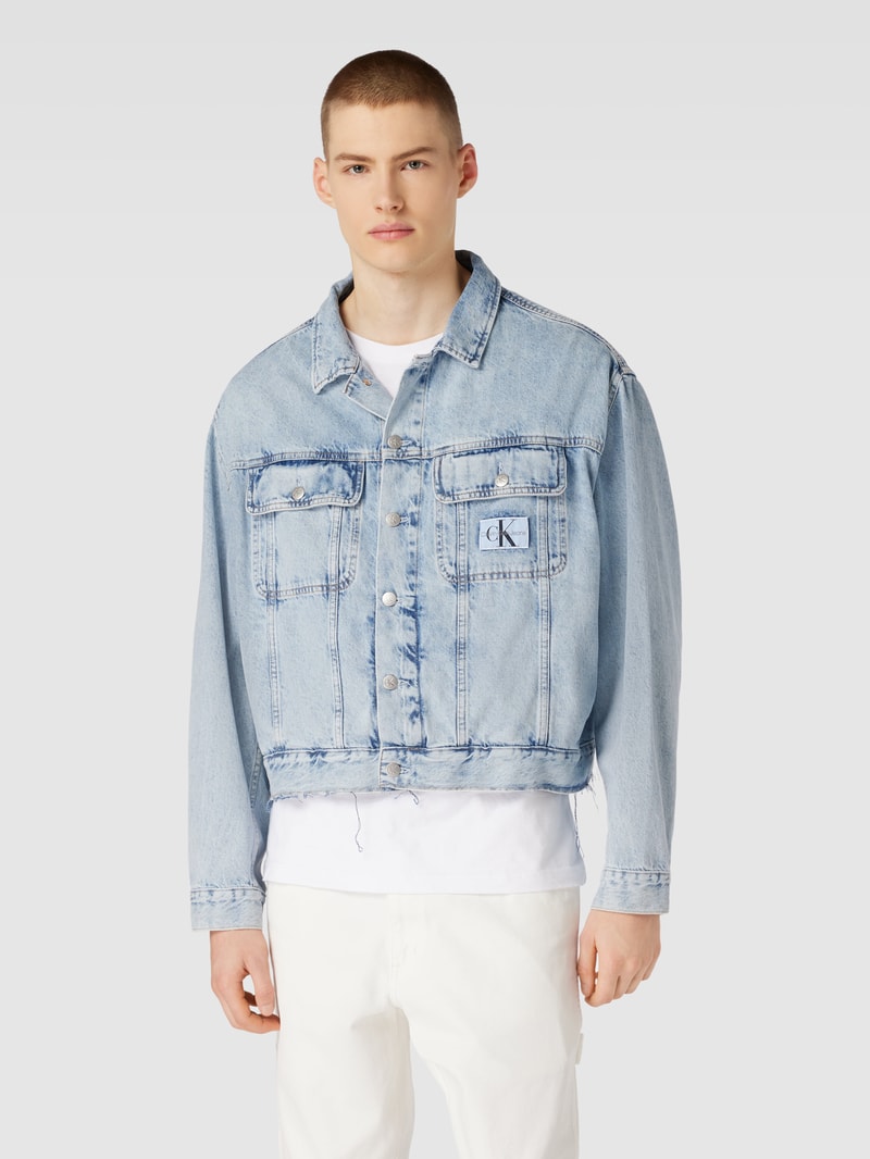 Boxy Fit Jeansjacke mit Label-Patch in jeans