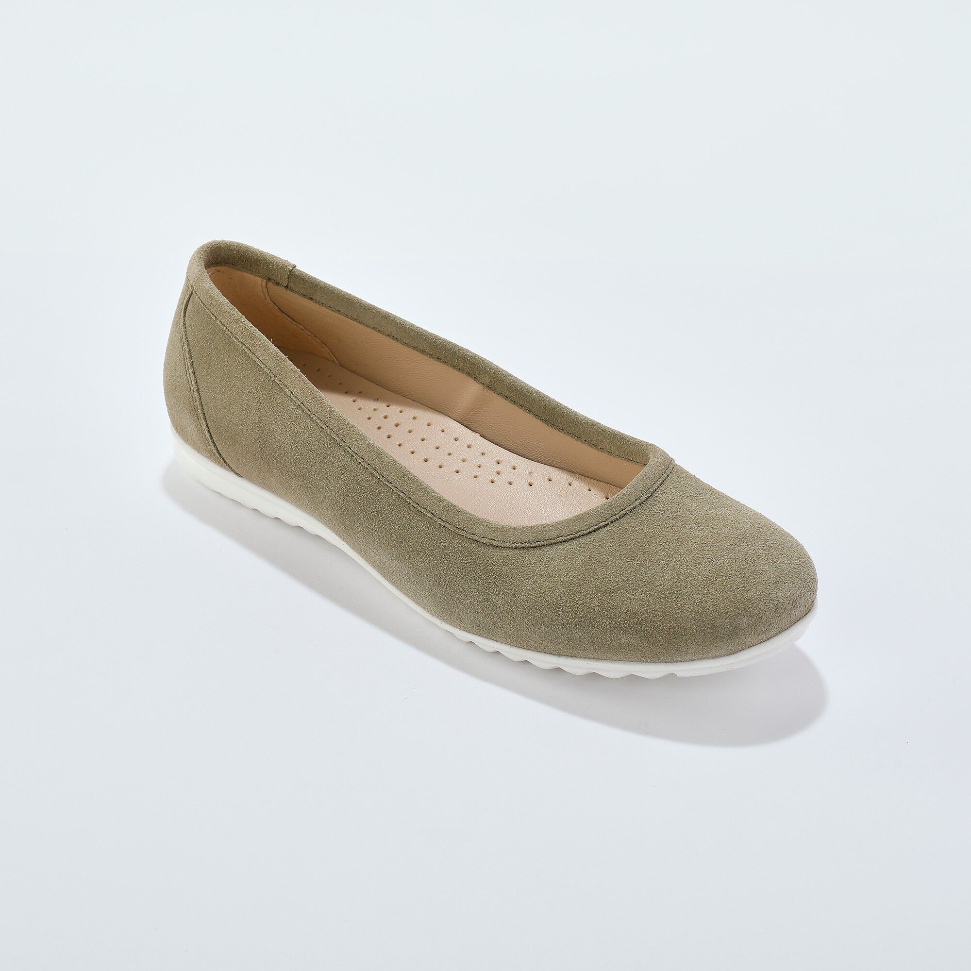 Ballerines croûte de cuir, semelle crantée
