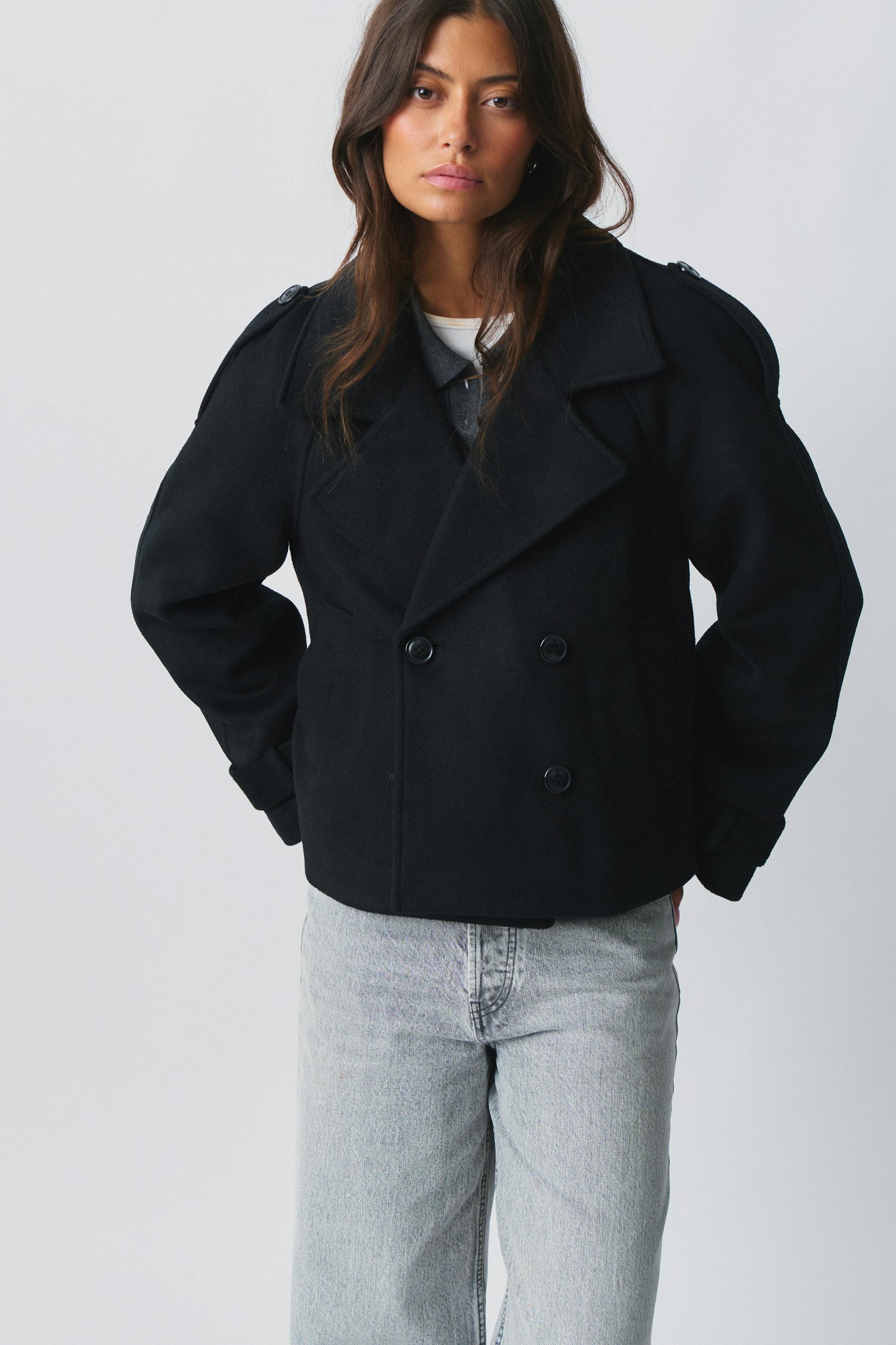 Short felt trench jacket