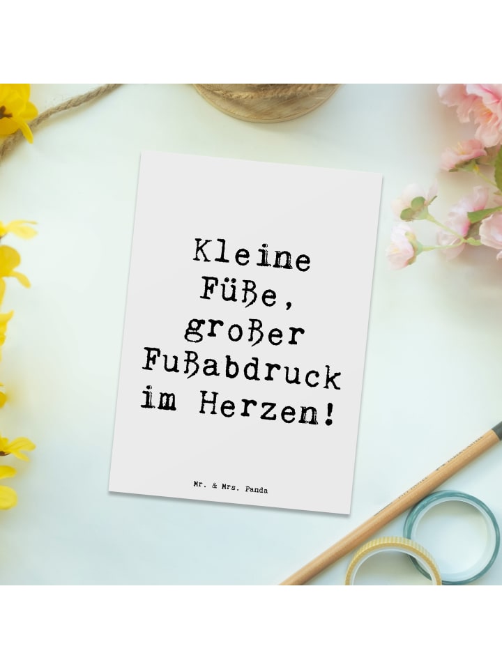 Mr. & Mrs. Panda Postkarte Kind Fußabdruck mit Spruch in Weiß günstig kaufen onesize