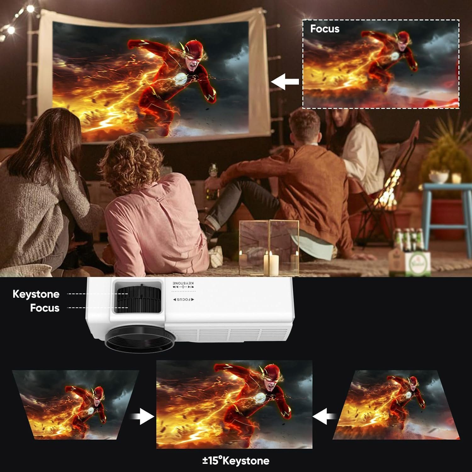 YOOYAA Native 1080P Unterstützt 5G WiFi Bluetooth Portabler Projektor (8500 lm, 8000:1, 1920 x 1080 px, Maximal 200