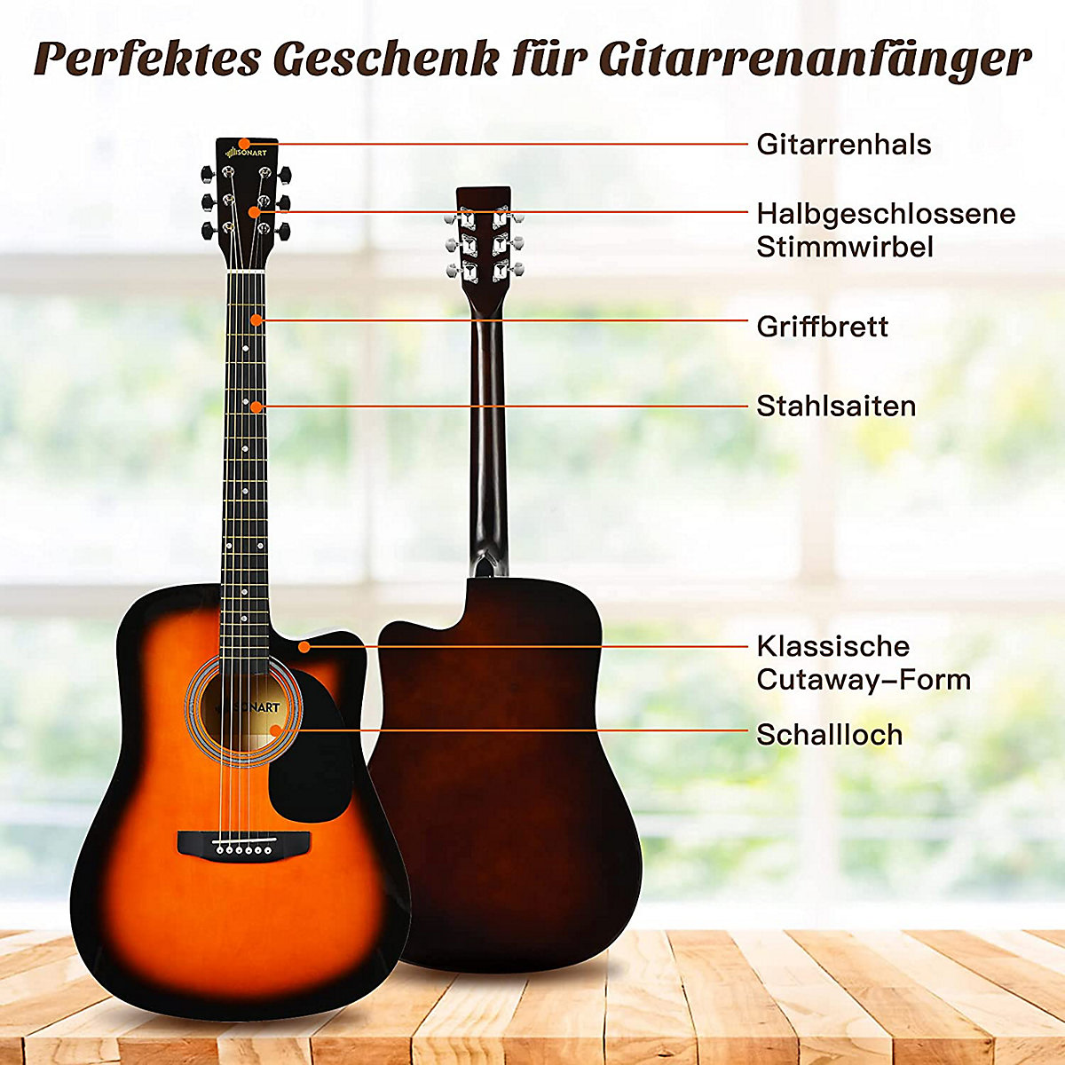 Akustikgitarre 41 Zoll mit Plektrum
