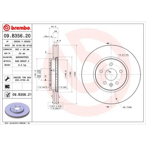 09.B356.21 BREMSSCHEIBE BREMBO VA  VP1 - ATU