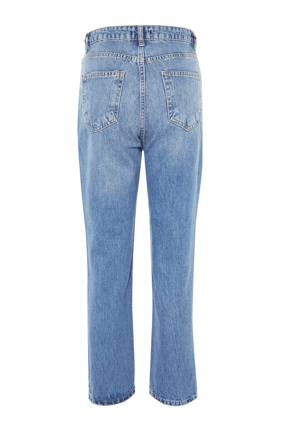 Trendyol Collection  Blaue, zerrissene Jeans mit hoher Taille und geradem Bein TWOSS22JE0431