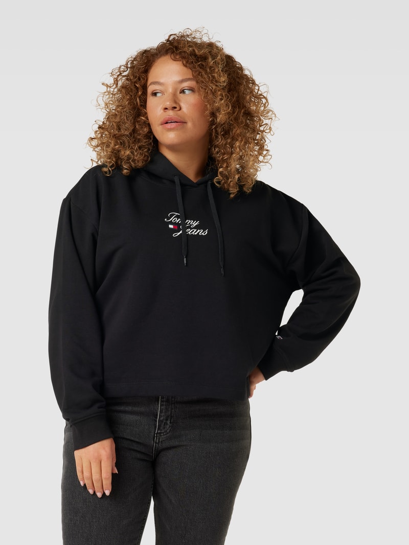 PLUS SIZE Hoodie mit Label-Stitching Modell 'ESSENTIAL' in schwarz
