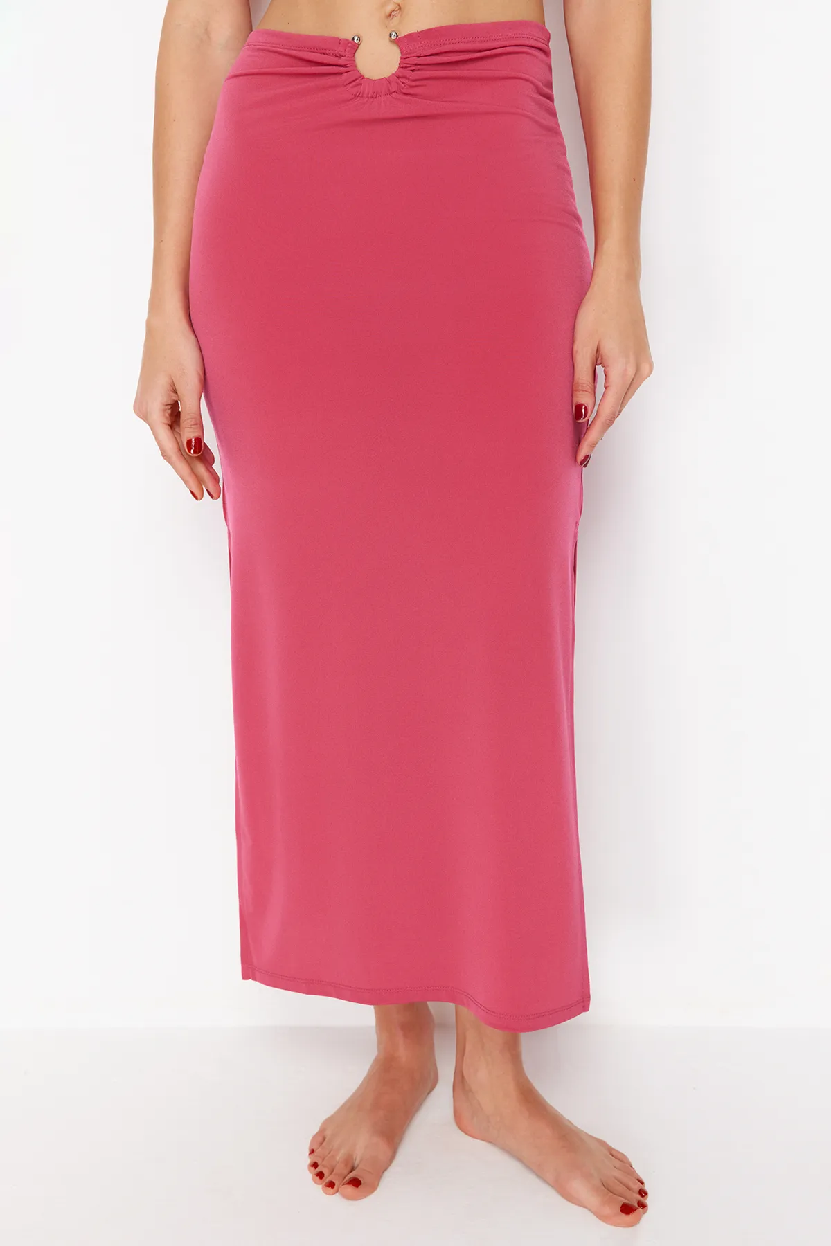Trendyol Collection  Rosa, figurbetontes Strick-Accessoire-Set mit Bluse und Rock TBESS23AU00084